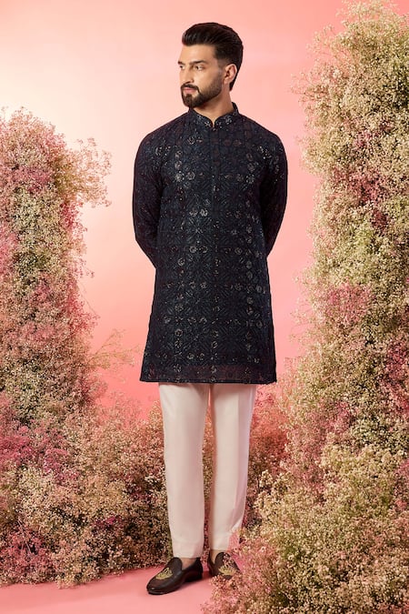 Kasbah Blue Georgette Sequins Short Kurta 