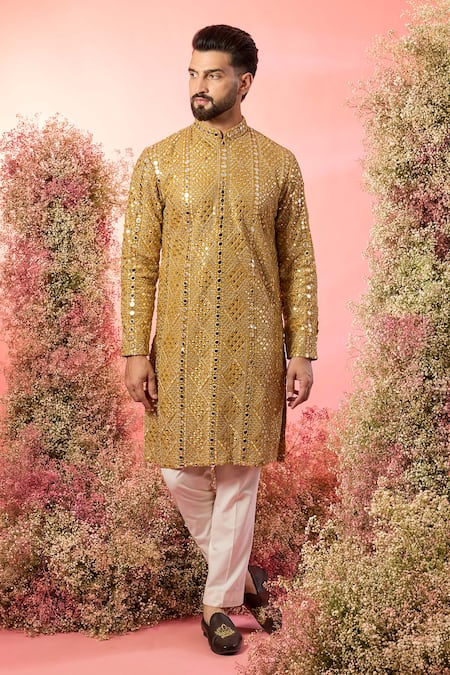 Kasbah Yellow Georgette Mirrors, Zari Mustard Work Kurta 
