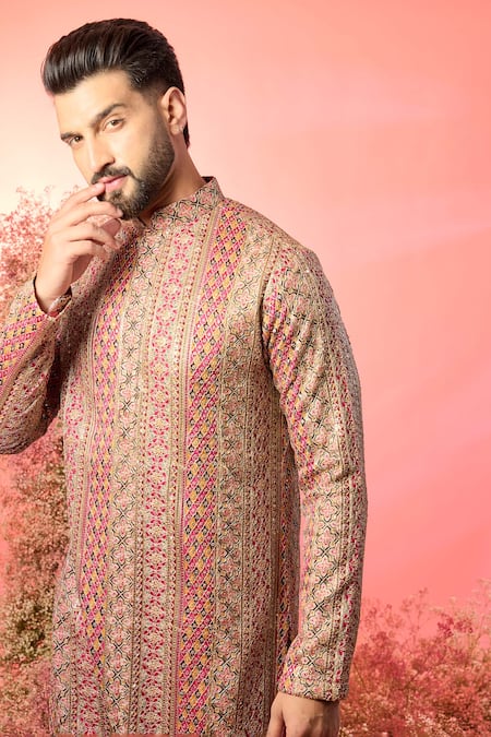 Kasbah_Multi Color Georgette Zari Royal Kurta _Online_at_Aza_Fashions