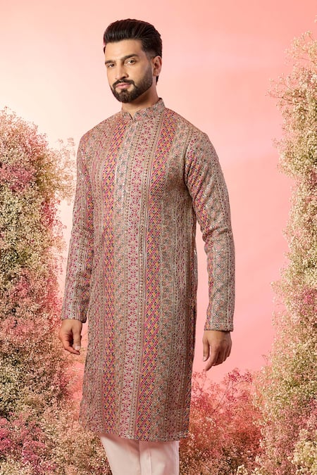 Buy_Kasbah_Multi Color Georgette Zari Royal Kurta _Online_at_Aza_Fashions