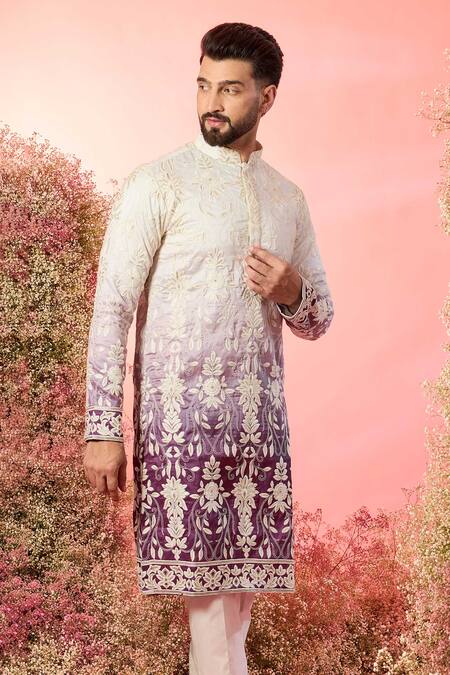 Kasbah Purple Silk Embroidery Ombre Shaded Chikankari Kurta Online at Aza Fashions Kasbah_Purple Silk Embroidery Ombre Shaded Chikankari Kurta _Online_at_Aza_Fashions