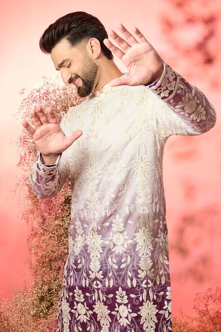 Buy Kasbah Purple Silk Embroidery Ombre Shaded Chikankari Kurta Online at Aza Fashions Buy_Kasbah_Purple Silk Embroidery Ombre Shaded Chikankari Kurta _Online_at_Aza_Fashions