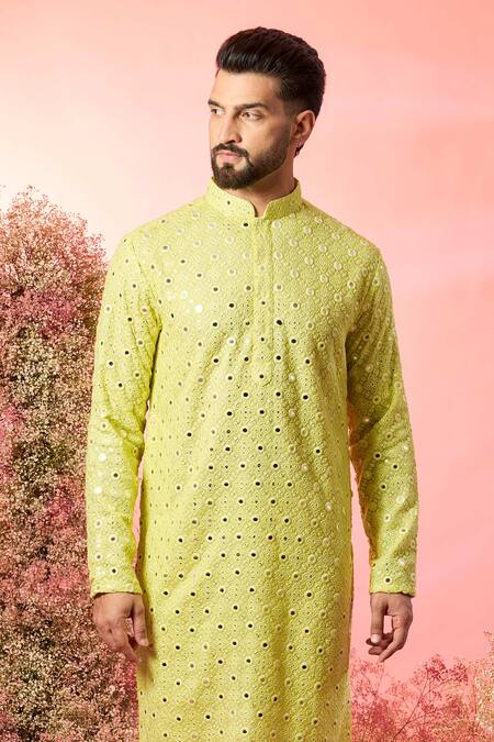 Buy Kasbah Yellow Georgette Mirrors, Embroidery Classic Work Kurta Online at Aza Fashions Buy_Kasbah_Yellow Georgette Mirrors, Embroidery Classic Work Kurta _Online_at_Aza_Fashions