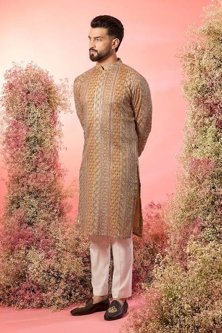 Kasbah Yellow Georgette Embroidery Mustard Royal Zari Kurta 