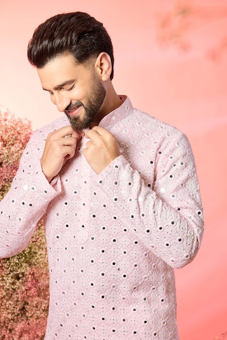 Kasbah Pink Georgette Mirrors Classic Work Kurta Online at Aza Fashions Kasbah_Pink Georgette Mirrors Classic Work Kurta _Online_at_Aza_Fashions