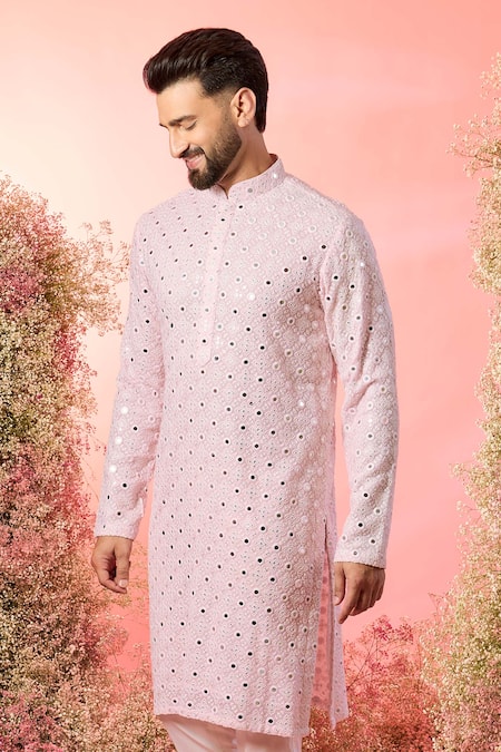 Buy Kasbah Pink Georgette Mirrors Classic Work Kurta Online at Aza Fashions Buy_Kasbah_Pink Georgette Mirrors Classic Work Kurta _Online_at_Aza_Fashions