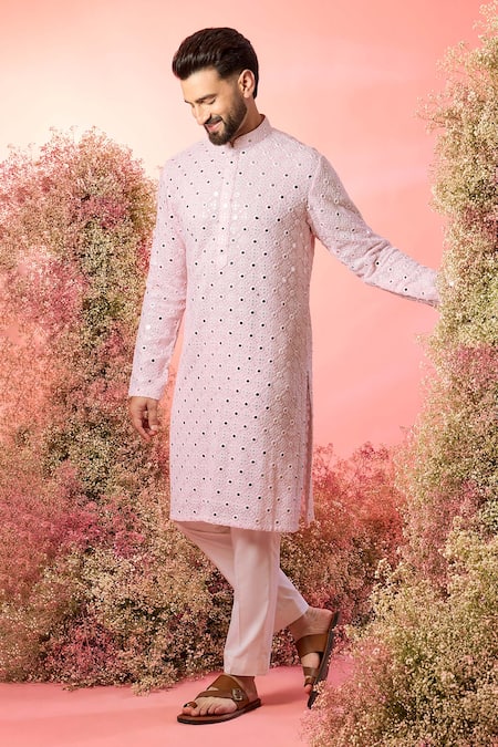 Kasbah Pink Georgette Mirrors Classic Work Kurta 