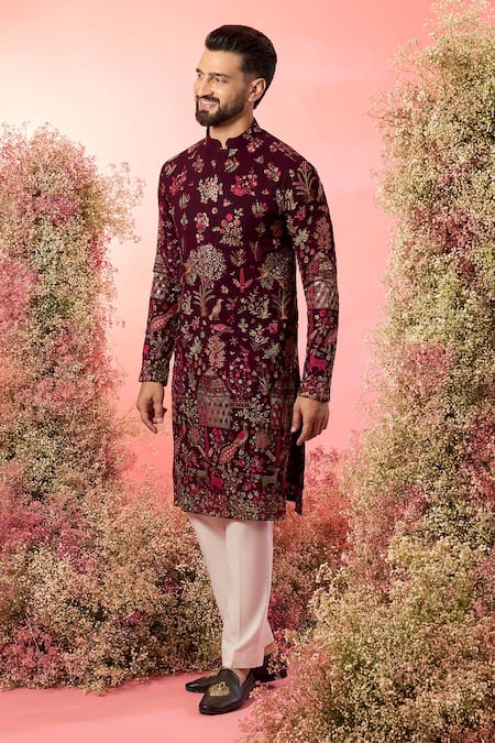 Kasbah Maroon Georgette Embroidery Wine Chikankari Kurta 