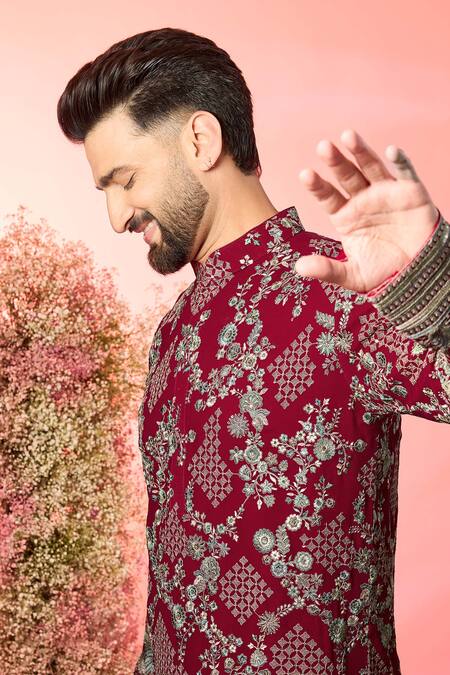 Kasbah_Pink Georgette Embroidery Floral Chikankari Kurta _Online_at_Aza_Fashions