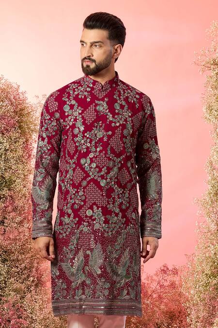 Buy_Kasbah_Pink Georgette Embroidery Floral Chikankari Kurta _Online_at_Aza_Fashions