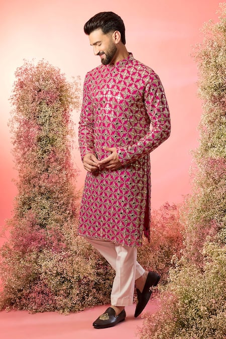 Kasbah Pink Georgette Mirrors, Zari Hot Work Kurta 