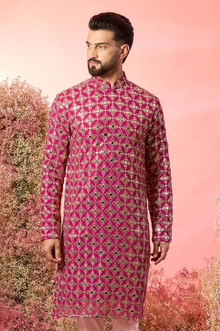 Buy Kasbah Pink Georgette Mirrors, Zari Hot Work Kurta Online at Aza Fashions Buy_Kasbah_Pink Georgette Mirrors, Zari Hot Work Kurta _Online_at_Aza_Fashions