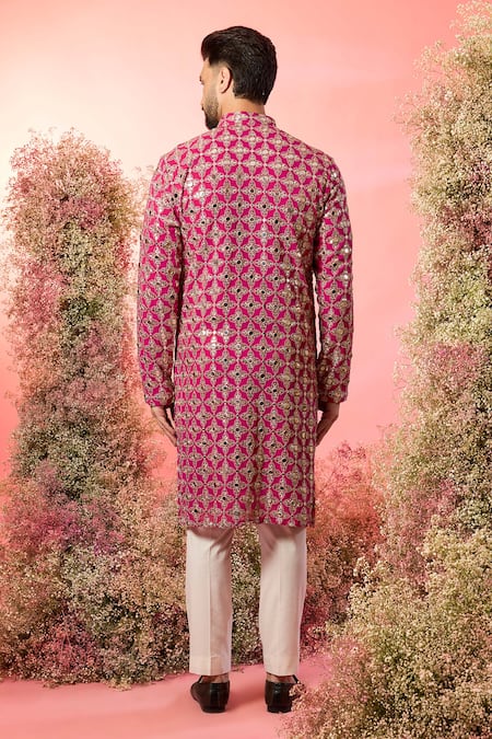 Shop Kasbah Pink Georgette Mirrors, Zari Hot Work Kurta at Aza Fashions Shop_Kasbah_Pink Georgette Mirrors, Zari Hot Work Kurta _at_Aza_Fashions