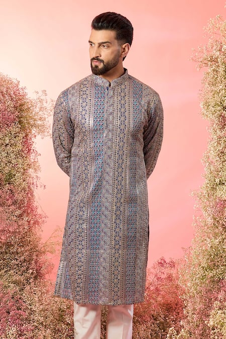 Buy_Kasbah_Purple Georgette Zari Royal Kurta _Online_at_Aza_Fashions