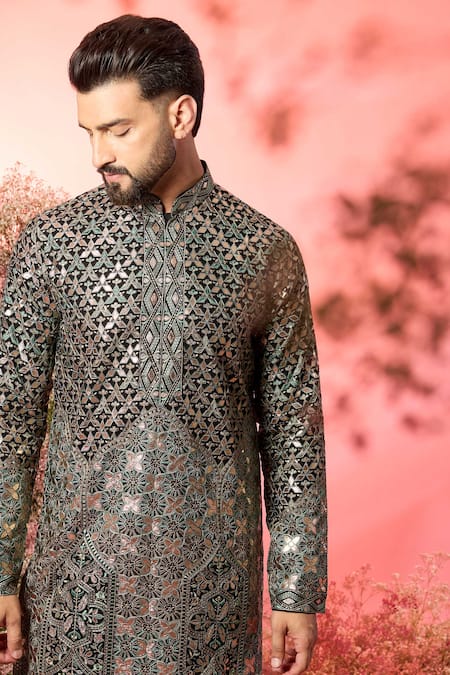 Buy Kasbah Black Georgette Embroidery Abstract Kurta With Threadwork Online at Aza Fashions Buy_Kasbah_Black Georgette Embroidery Abstract Kurta With Threadwork _Online_at_Aza_Fashions