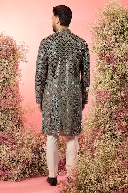 Shop Kasbah Black Georgette Embroidery Abstract Kurta With Threadwork at Aza Fashions Shop_Kasbah_Black Georgette Embroidery Abstract Kurta With Threadwork _at_Aza_Fashions