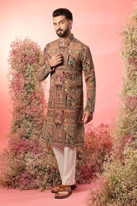 Kasbah Mauve Georgette Embroidery Mughal Print Kurta 
