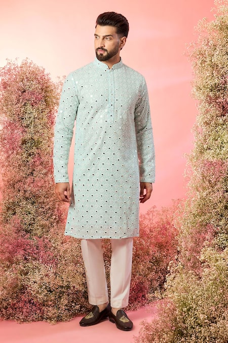 Kasbah Blue Georgette Mirrors Classic Powder Work Kurta 