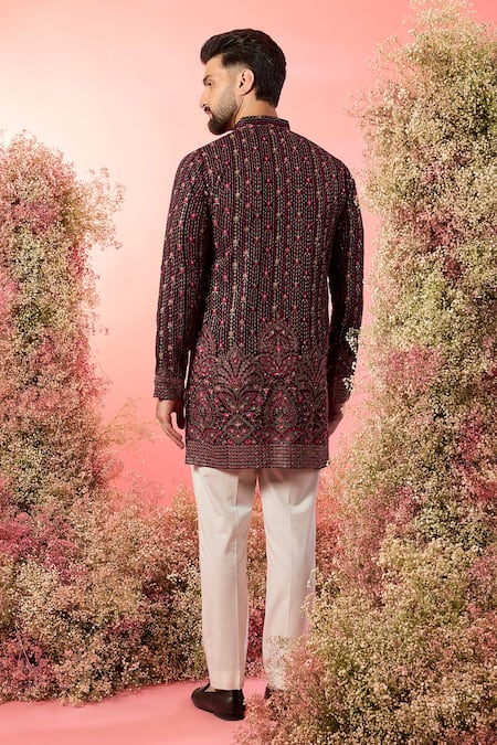 Kasbah Black Short Kurta with Maroon Thread Work 