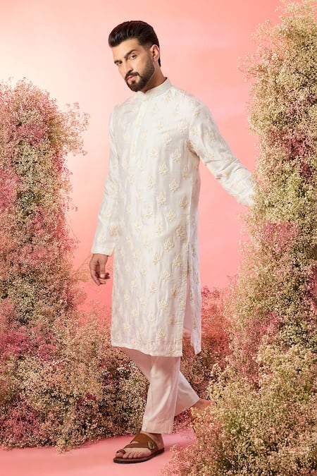 Kasbah Ivory Silk Embroidery Chikankari Kurta 