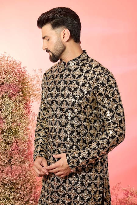 Kasbah_Black Georgette Mirrors, Zari Work Kurta _Online_at_Aza_Fashions