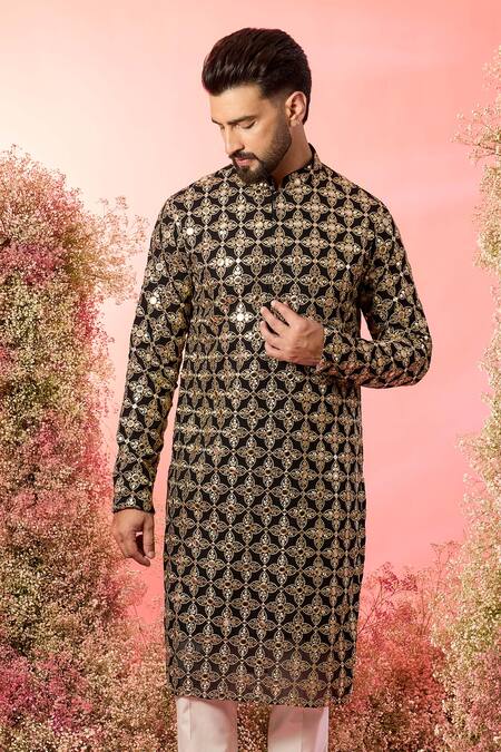 Buy_Kasbah_Black Georgette Mirrors, Zari Work Kurta _Online_at_Aza_Fashions