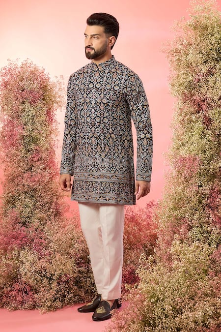 Kasbah Blue Georgette Embroidery Signature Kashmiri Kurta 