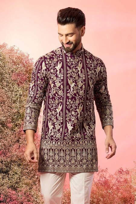 Buy_Kasbah_Wine Georgette Embroidery Chikankari Kurta _Online_at_Aza_Fashions