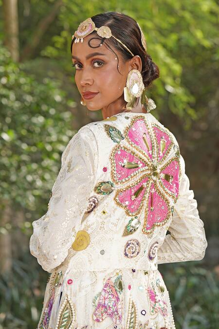Buy_Soniya G_Off White Silk, Georgette Sequins, Embroidery Round Anarakali With Short Jacket _Online_at_Aza_Fashions