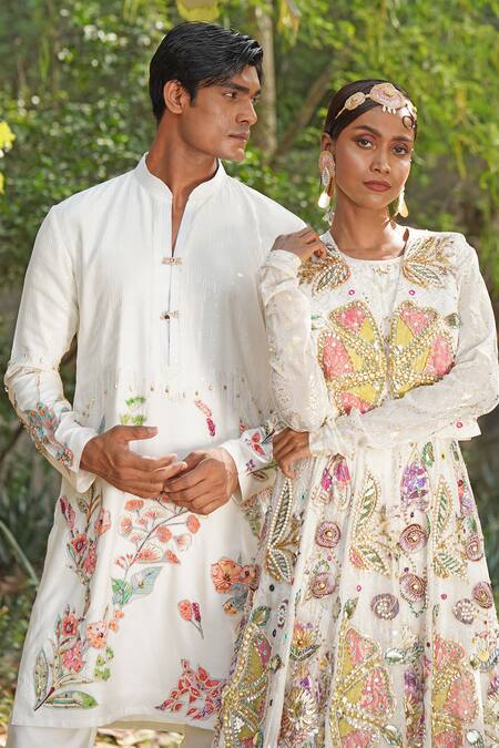 Buy_Soniya G_Off White Silk, Georgette Sequins, Embroidery Round Anarakali With Short Jacket 
