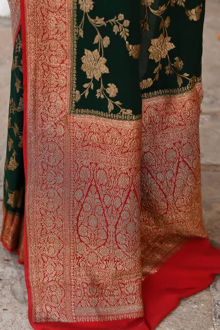 Buy_Naaritva India_Green Crepe, Chiffon, Silk Handwoven Work Banarasi Saree With Running Blouse 