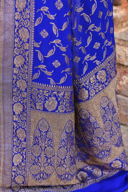 Buy_Naaritva India_Blue Crepe, Chiffon, Silk Handwoven Work Banarasi Saree With Running Blouse 