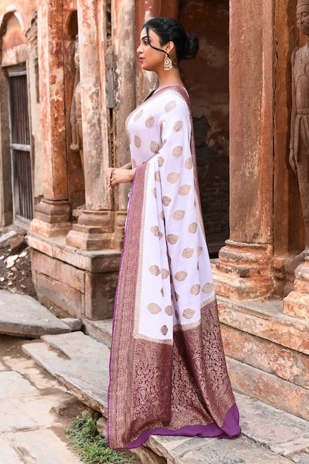 Buy_Naaritva India_Purple Crepe, Chiffon, Silk Light Handwoven Banarasi Saree With Running Blouse _Online_at_Aza_Fashions