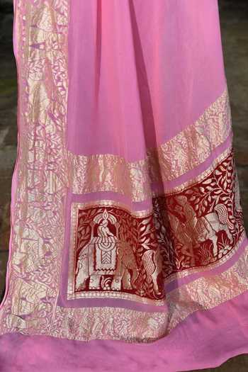 Shop_Naaritva India_Pink Chiffon, Silk, Handwoven Work Baby Banarasi Saree With Running Blouse _Online_at_Aza_Fashions