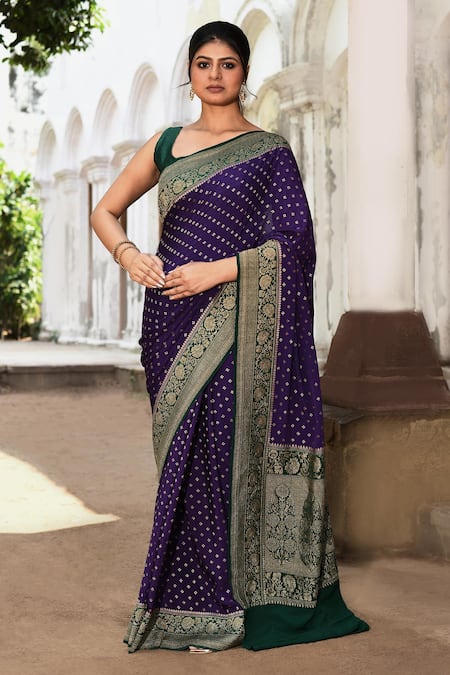 Naaritva India Purple Handwoven Zari Banarasi Saree With Running Blouse 