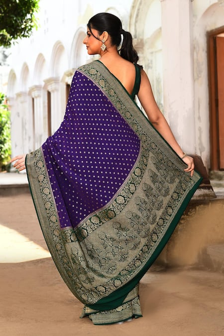 Naaritva India Purple Handwoven Zari Banarasi Saree With Running Blouse 