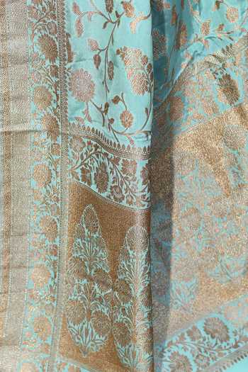 Shop_Naaritva India_Aqua Crepe, Chiffon, Silk Zari Handwoven Banarasi Saree With Running Blouse _Online_at_Aza_Fashions