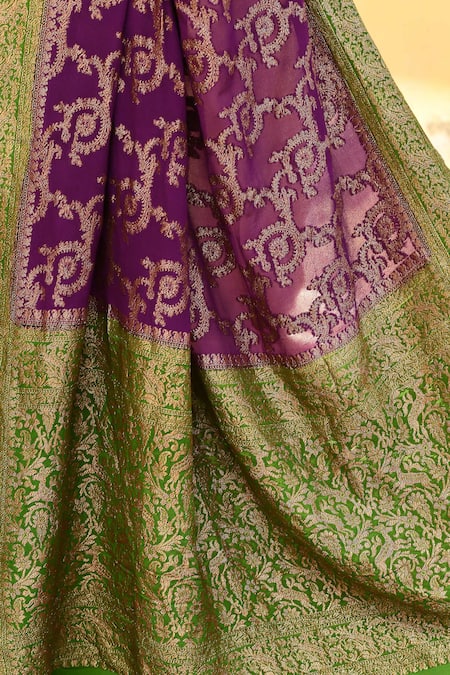 Naaritva India_Purple Crepe, Silk, Chiffon Zari Handwoven Banarasi Saree With Running Blouse _at_Aza_Fashions