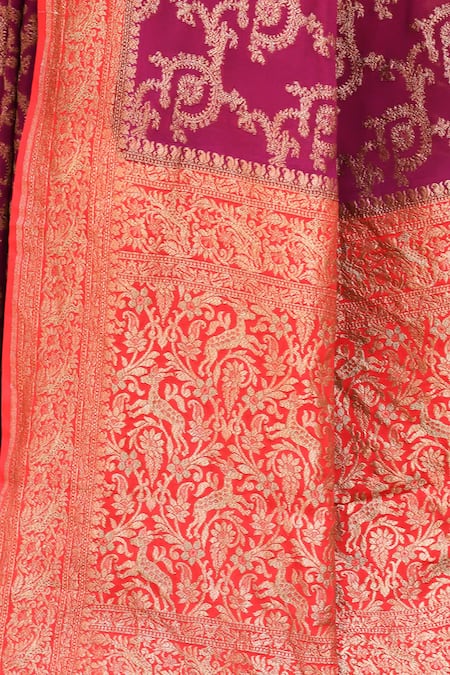 Shop_Naaritva India_Pink Crepe, Chiffon, Handwoven Work Hot Banarasi Saree With Running Blouse _Online_at_Aza_Fashions