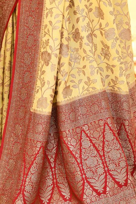 Shop_Naaritva India_Yellow Crepe, Silk, Chiffon Handwoven Work Banarasi Saree With Running Blouse _Online_at_Aza_Fashions