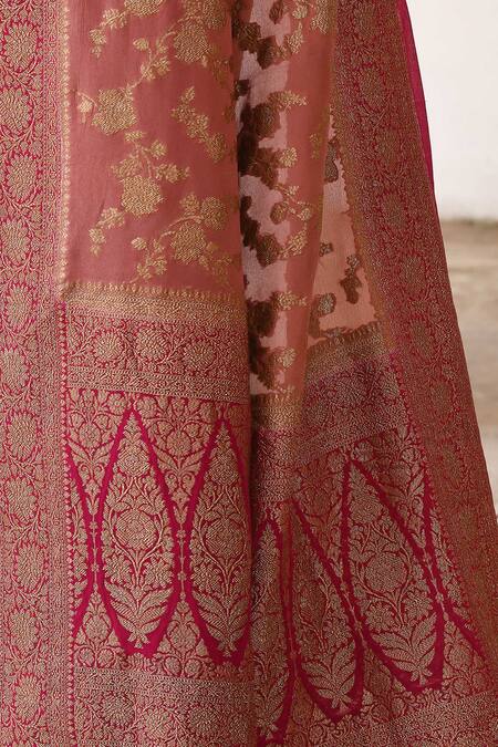 Buy_Naaritva India_Pink Crepe, Chiffon, Silk Handwoven Work Banarasi Saree With Running Blouse 