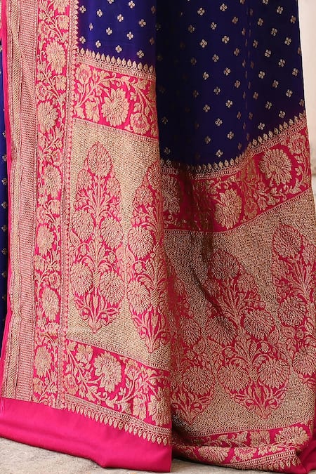 Buy_Naaritva India_Navy Crepe, Silk, Chiffon Blue Handwoven Banarasi Saree With Running Blouse 