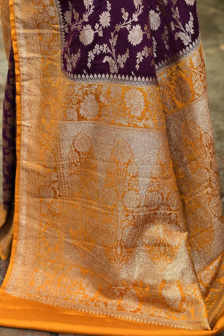 Buy_Naaritva India_Purple Crepe, Silk, Chiffon Zari Handwoven Banarasi Saree With Running Blouse 