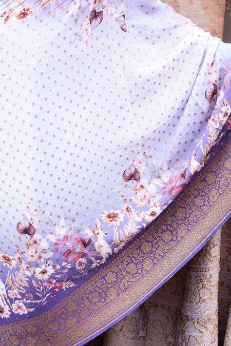 Buy_Naaritva India_Purple Crepe, Silk, Chiffon Zari Handwoven Banarasi Saree With Running Blouse 