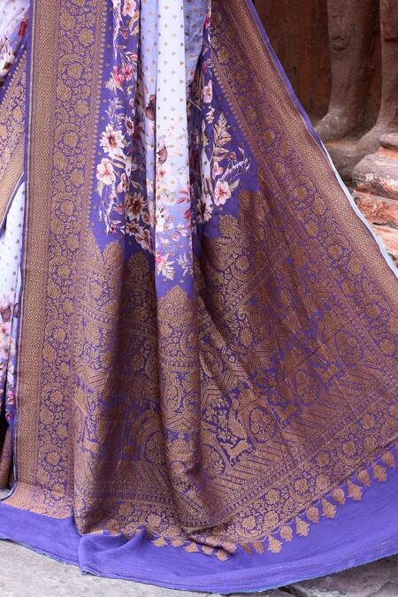 Shop_Naaritva India_Purple Crepe, Silk, Chiffon Zari Handwoven Banarasi Saree With Running Blouse 
