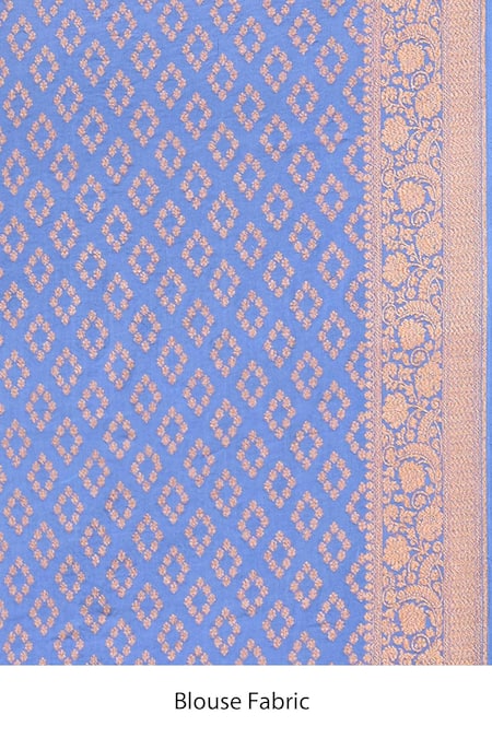 Naaritva India_Blue Crepe, Silk, Chiffon Dusky Handwoven Banarasi Saree With Running Blouse _Online_at_Aza_Fashions