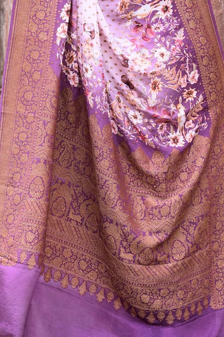 Buy_Naaritva India_Purple Crepe, Silk, Chiffon Zari Handwoven Banarasi Saree With Running Blouse 