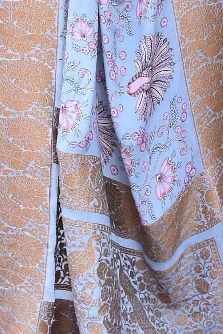 Buy_Naaritva India_Blue Crepe, Silk, Handwoven Work Light Banarasi Saree With Running Blouse _Online_at_Aza_Fashions