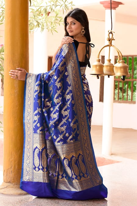 Naaritva India Handwoven Zari Work Banarasi Saree With Running Blouse 