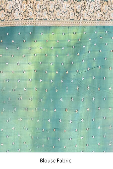 Naaritva India_Green Zari Handwoven Banarasi Saree With Running Blouse _Online_at_Aza_Fashions